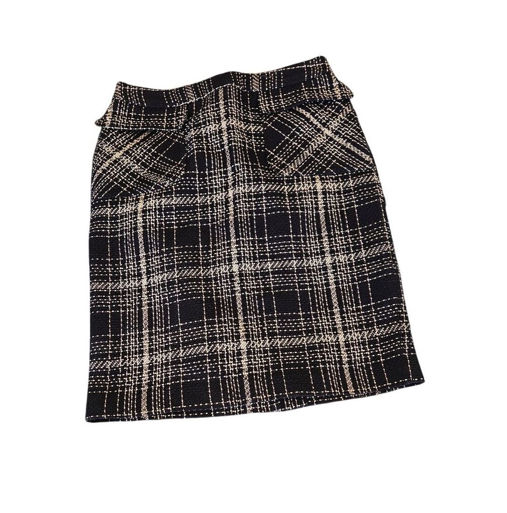 Halogen Navy Plaid Tweed Pencil Skirt Petite 4P Lined Back Slit Workwear